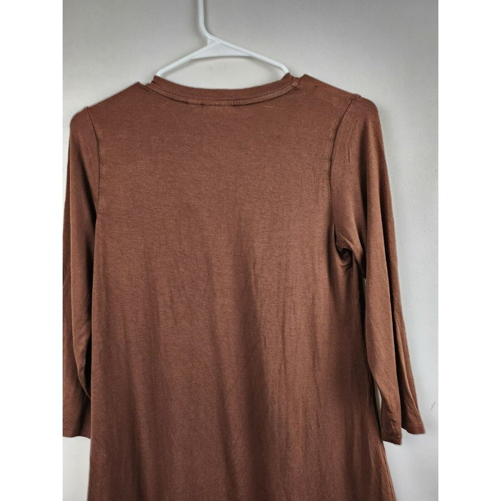LOGO Lori Goldstein Brown Chiffon Hem 3/4 Sleeve V-Neck Tunic Top Size XS - Picture 4 of 10